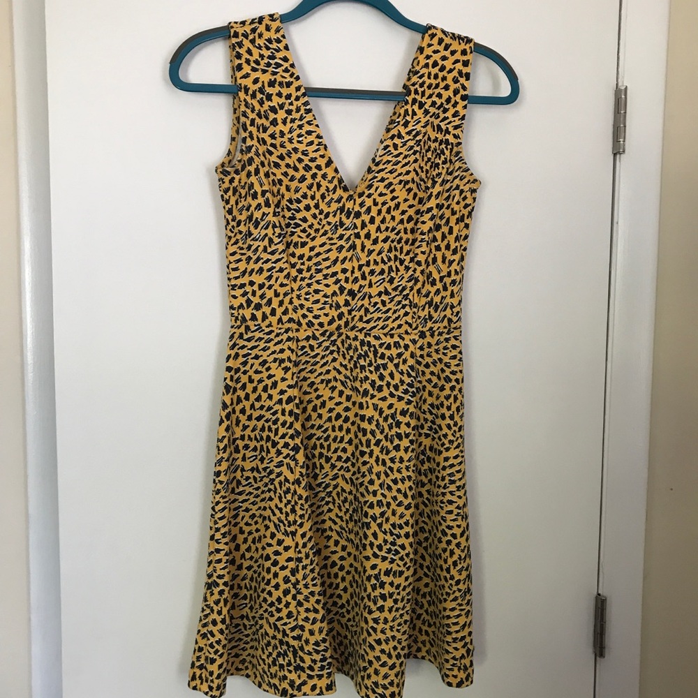 Mustard yellow and navy printed dress!